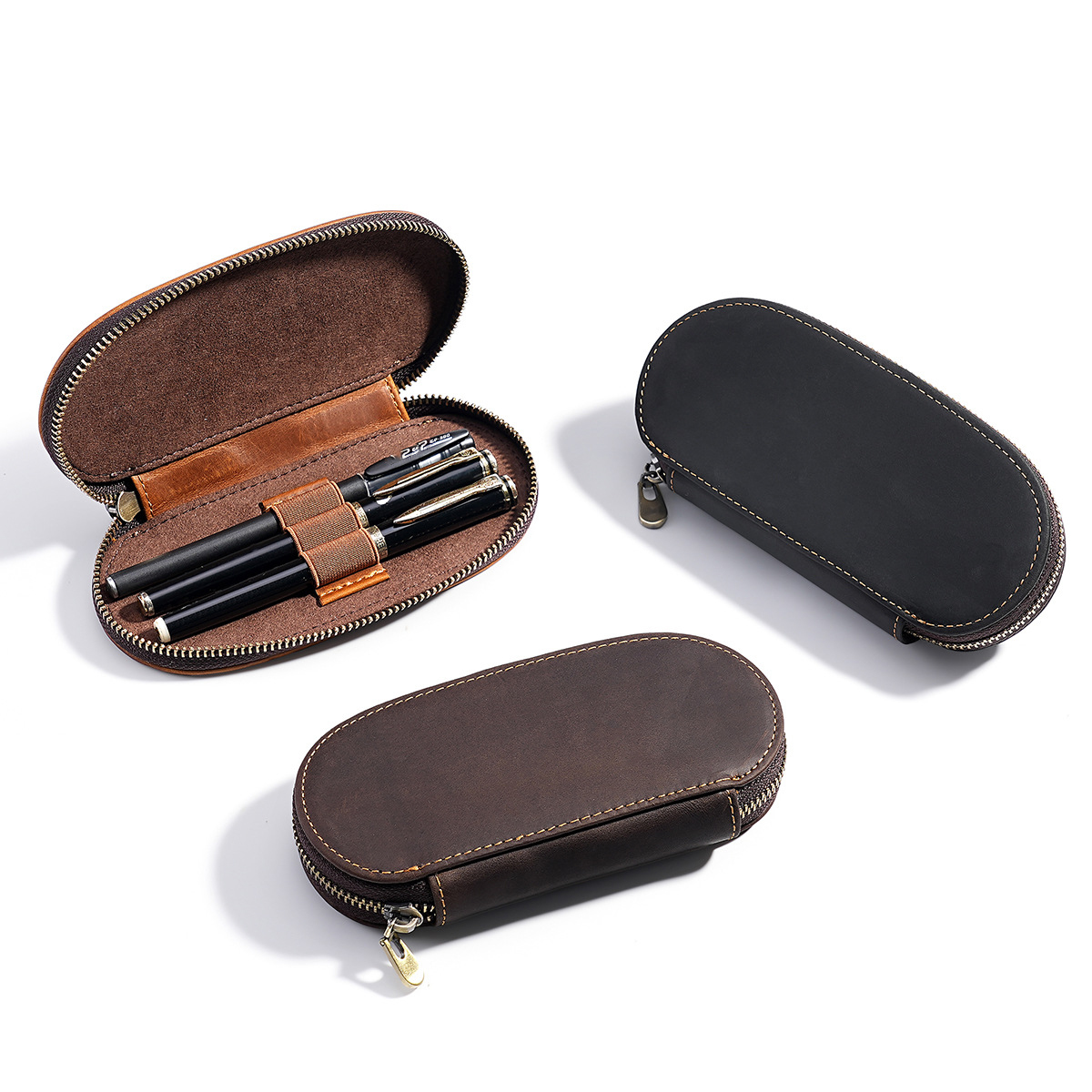 Leather Fountain Pen Case 3 Slots Pouch - Étui à stylos rétro à 3