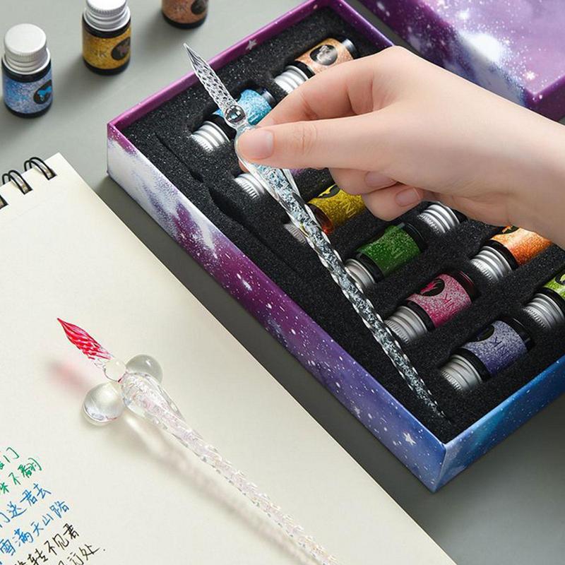 Glass Dip Pen Calligraphy Ink Set - Ensemble de stylos à tremper en