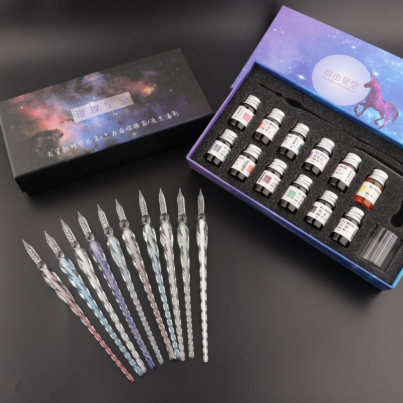 Glass Dip Pen Calligraphy Ink Set - Ensemble de stylos à tremper en