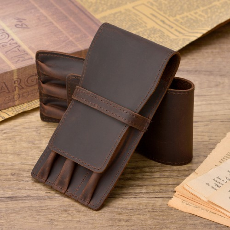 Leather Fountain Pen Case 3 Slots Pouch - A + 3 fentes étui pour