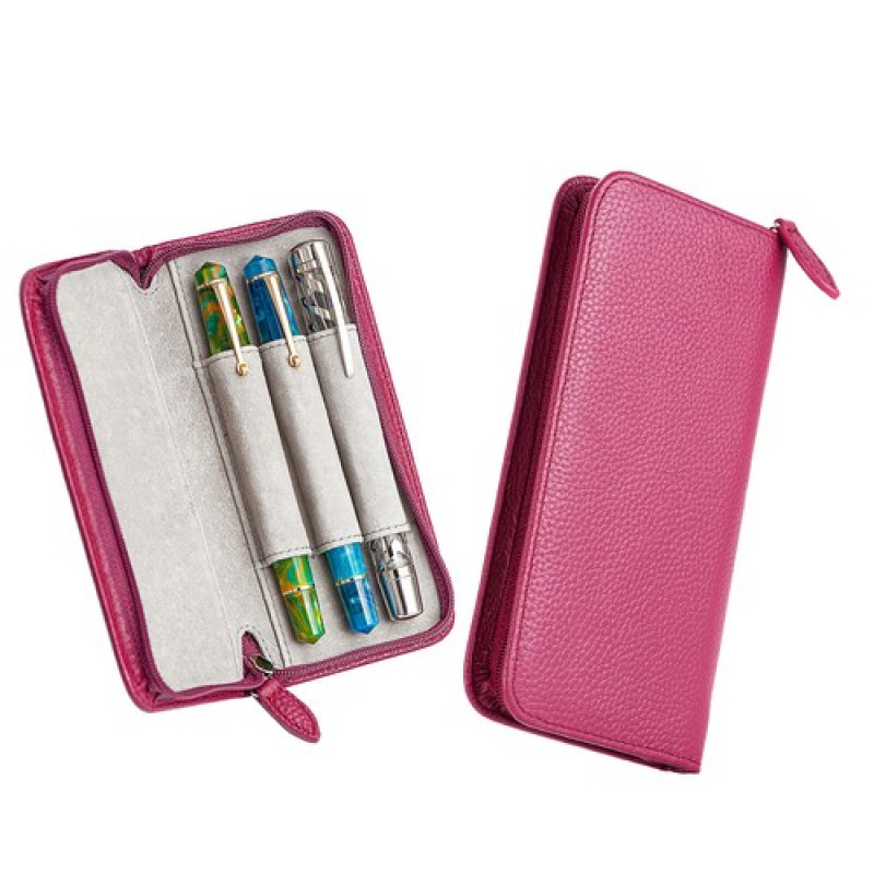 Leather Fountain Pen Case 3 Slots Pouch - Étui pour stylo plume A +