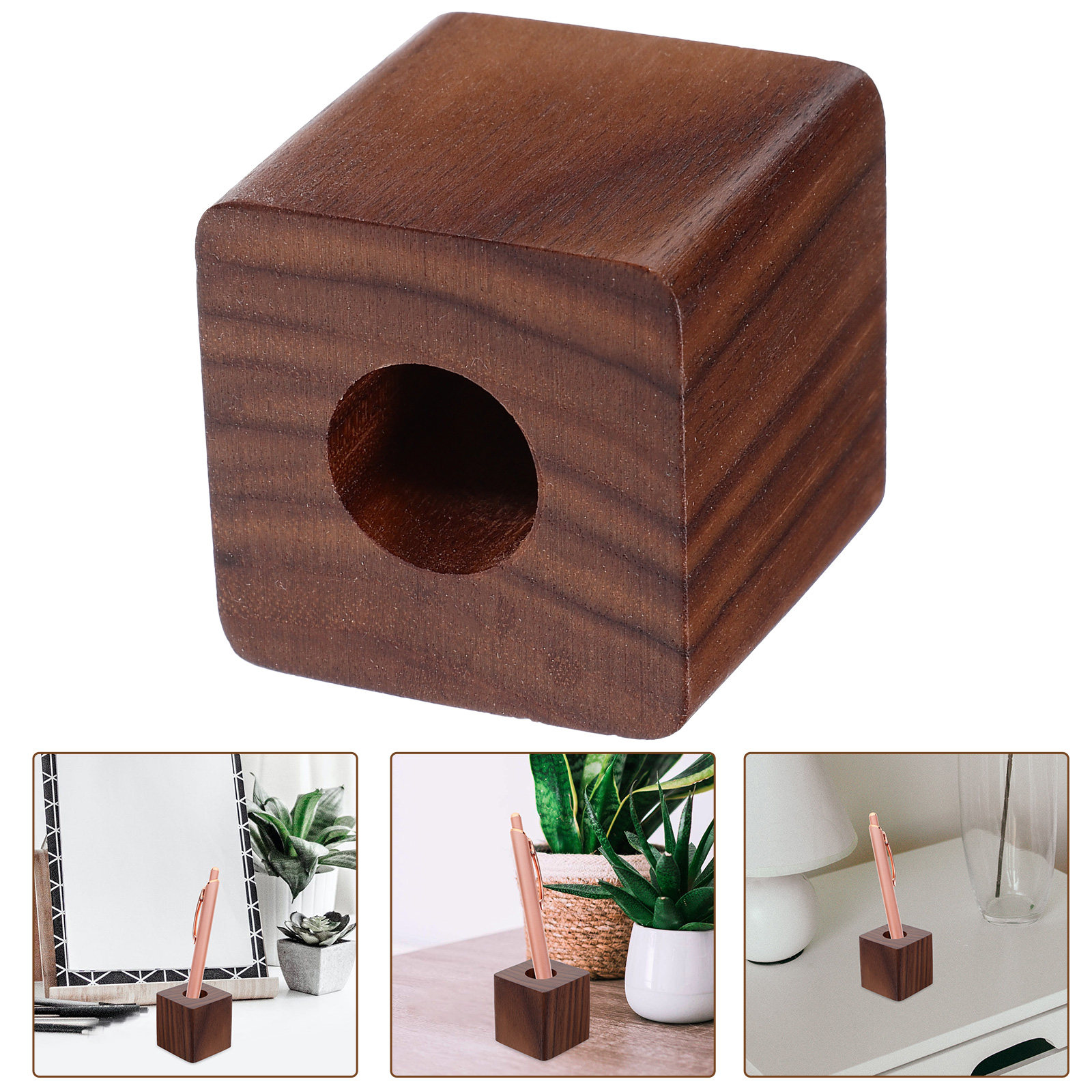 Wooden Fountain Pen Desk Stand Holder - Porte-stylo en bois de noyer pour