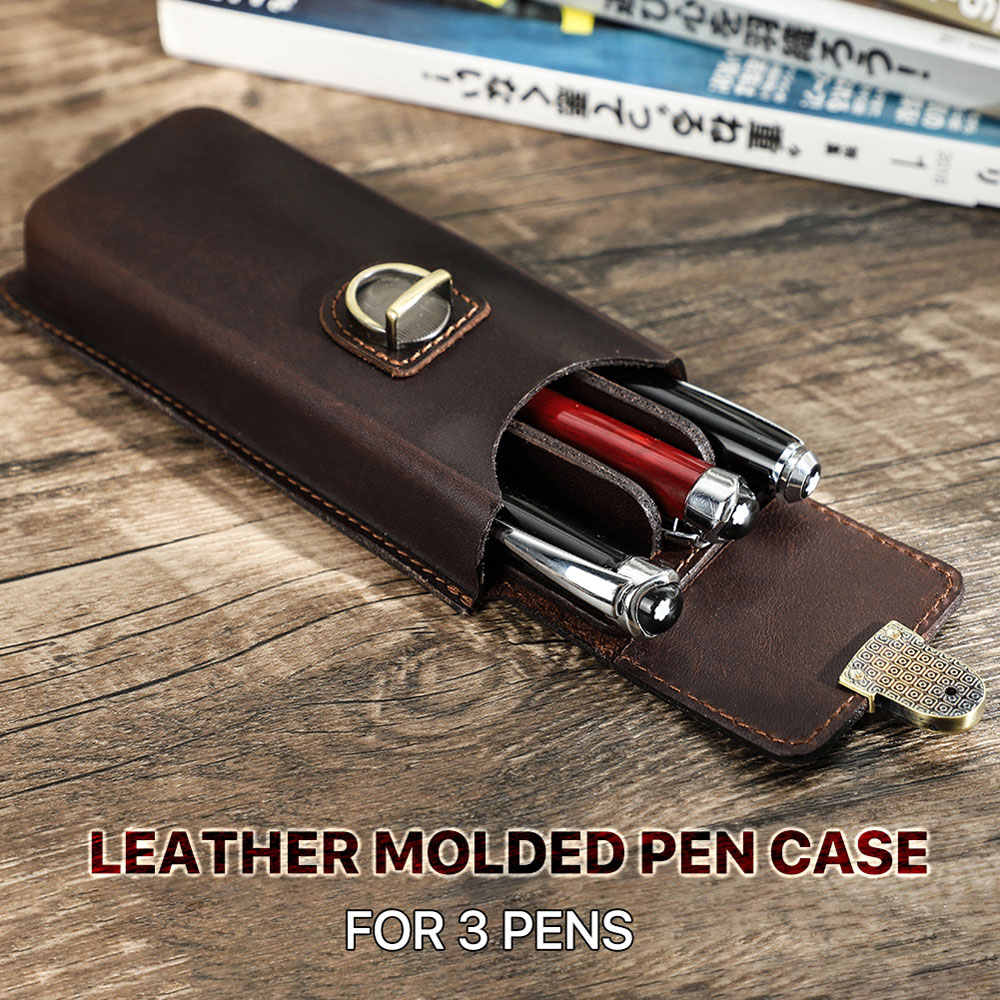 Étui à stylos en cuir véritabl - Leather Fountain Pen Case 3 Slots Pouch avis et prix