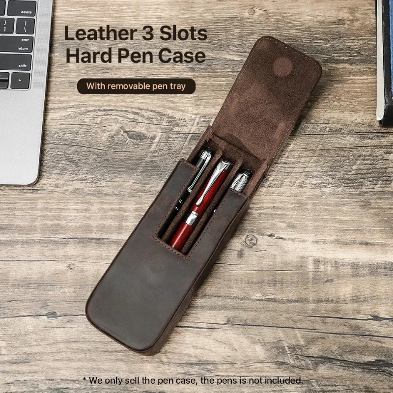 Étui de luxe en cuir véritable - Leather Fountain Pen Case 3 Slots Pouch avis et prix
