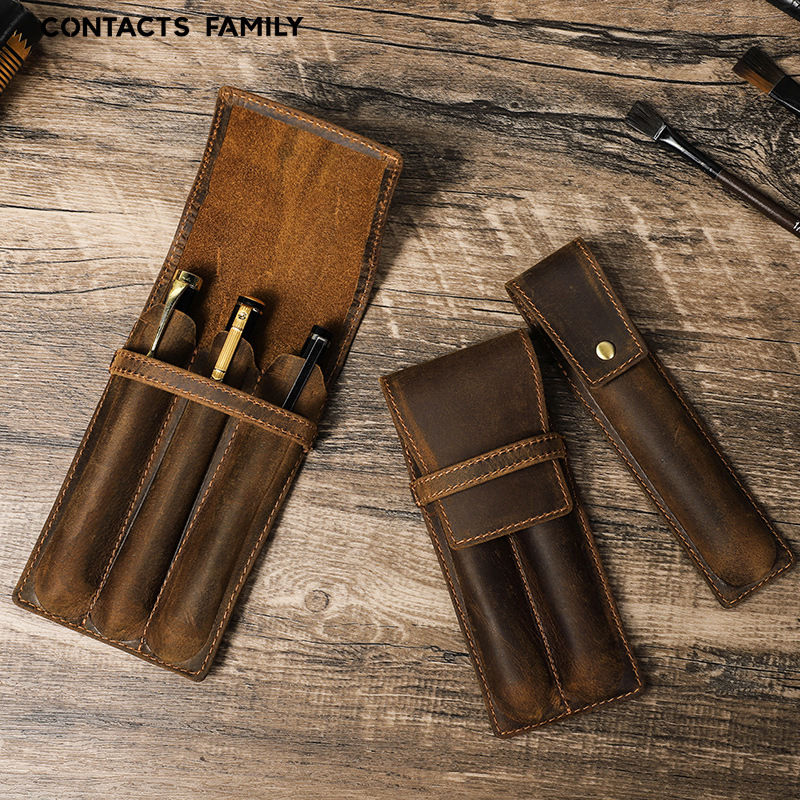 Étui à stylos en cuir Crazy Ho - Leather Fountain Pen Case 3 Slots Pouch avis et prix