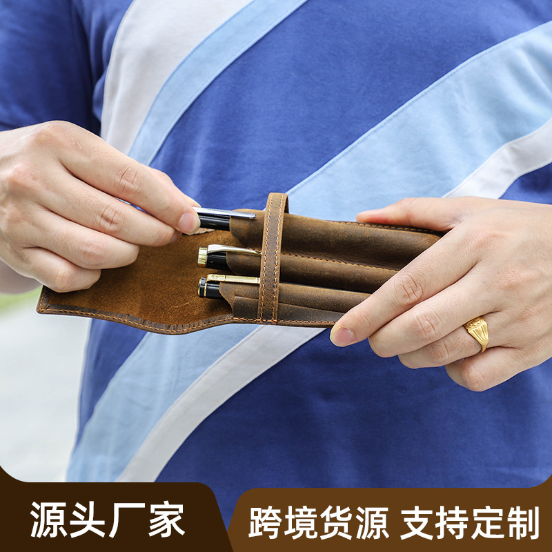 Étui à stylos en cuir Crazy Ho - Leather Fountain Pen Case 3 Slots Pouch avis et prix