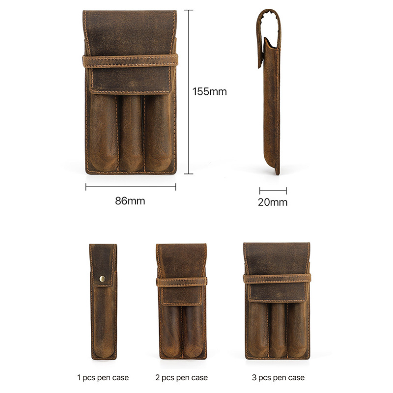 Étui à stylos en cuir Crazy Ho - Leather Fountain Pen Case 3 Slots Pouch avis et prix