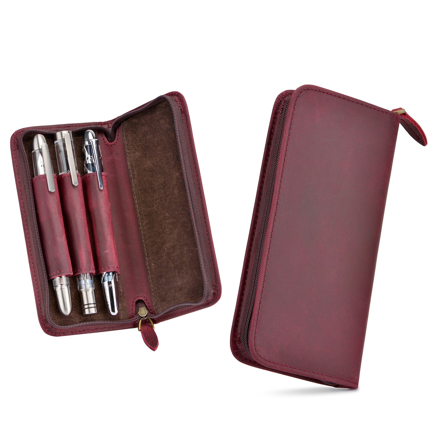 Asvine-Étui à stylo plume port - Leather Fountain Pen Case 3 Slots Pouch avis et prix