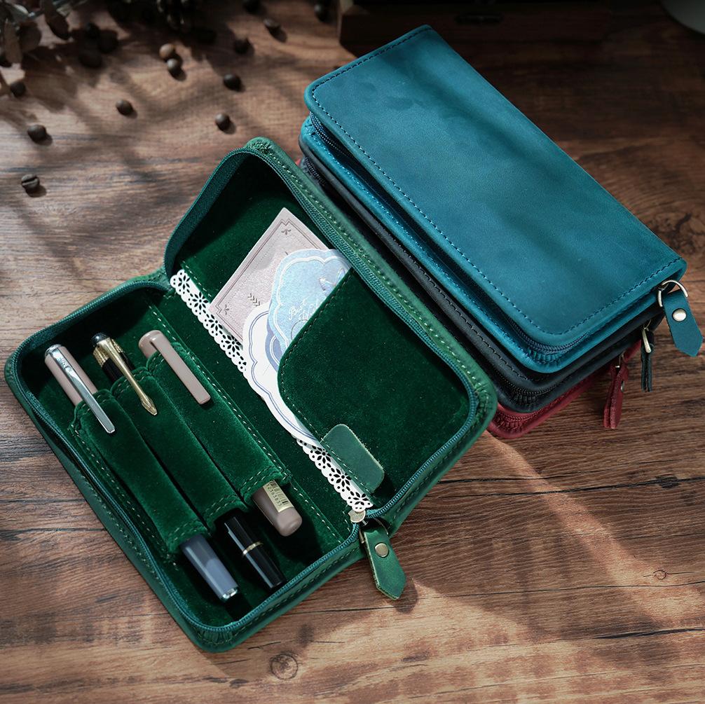 Étui à stylos en cuir à 3 empl - Leather Fountain Pen Case 3 Slots Pouch avis et prix