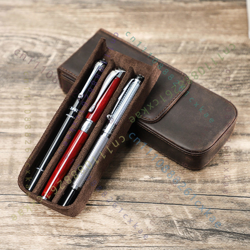 Étui à stylos vintage en cuir  - Leather Fountain Pen Case 3 Slots Pouch avis et prix