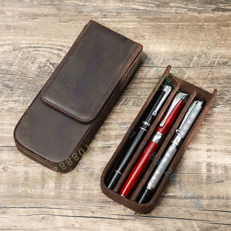 Étui à stylos vintage en cuir  - Leather Fountain Pen Case 3 Slots Pouch avis et prix