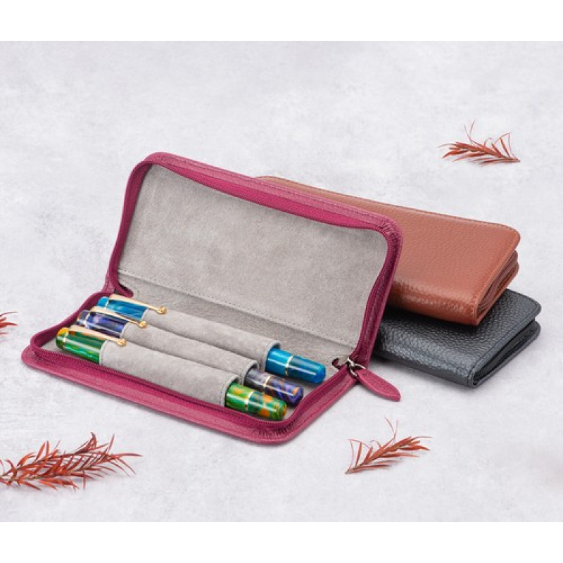 Étui pour stylo plume A + 3 em - Leather Fountain Pen Case 3 Slots Pouch avis et prix