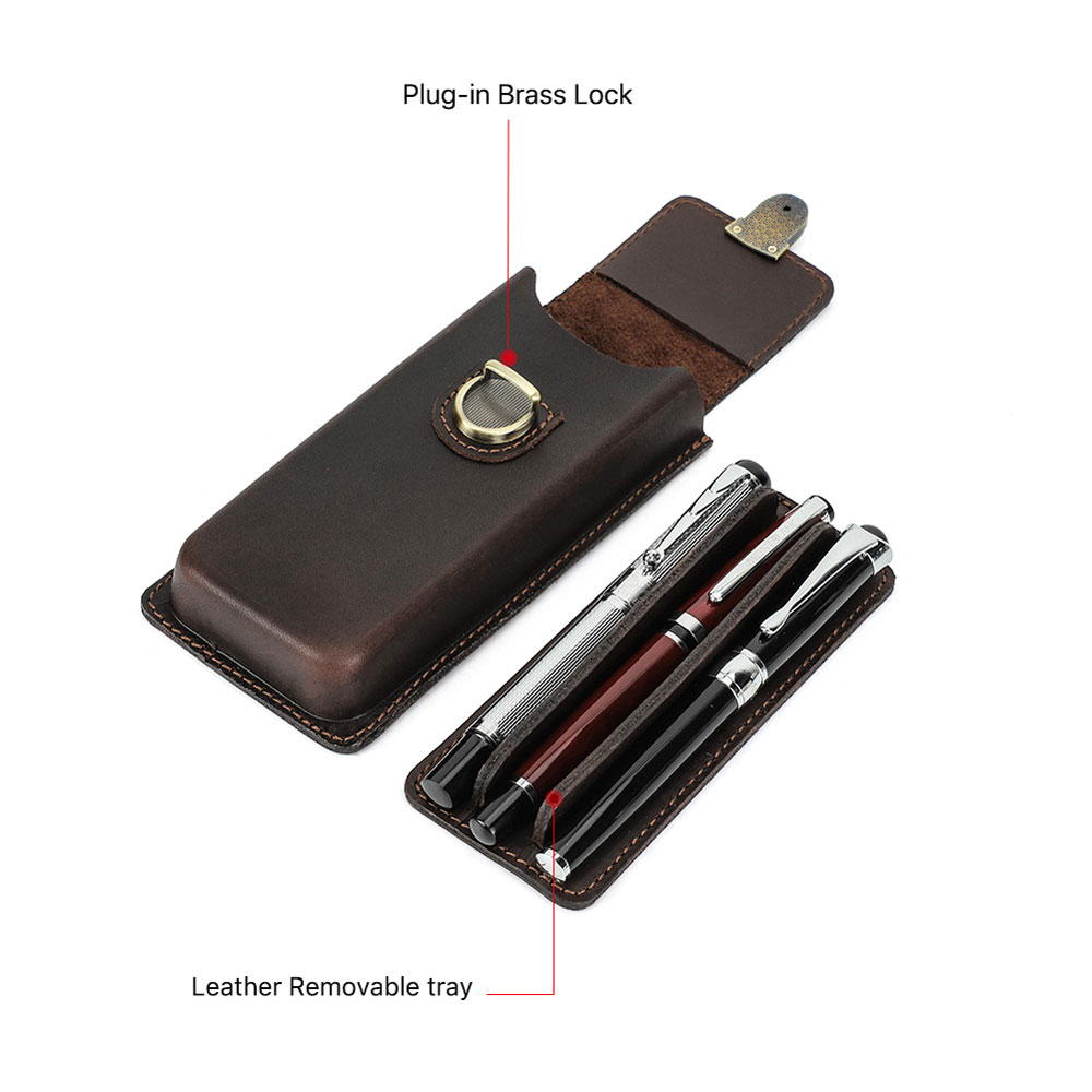 Étui à stylos en cuir véritabl - Leather Fountain Pen Case 3 Slots Pouch avis et prix