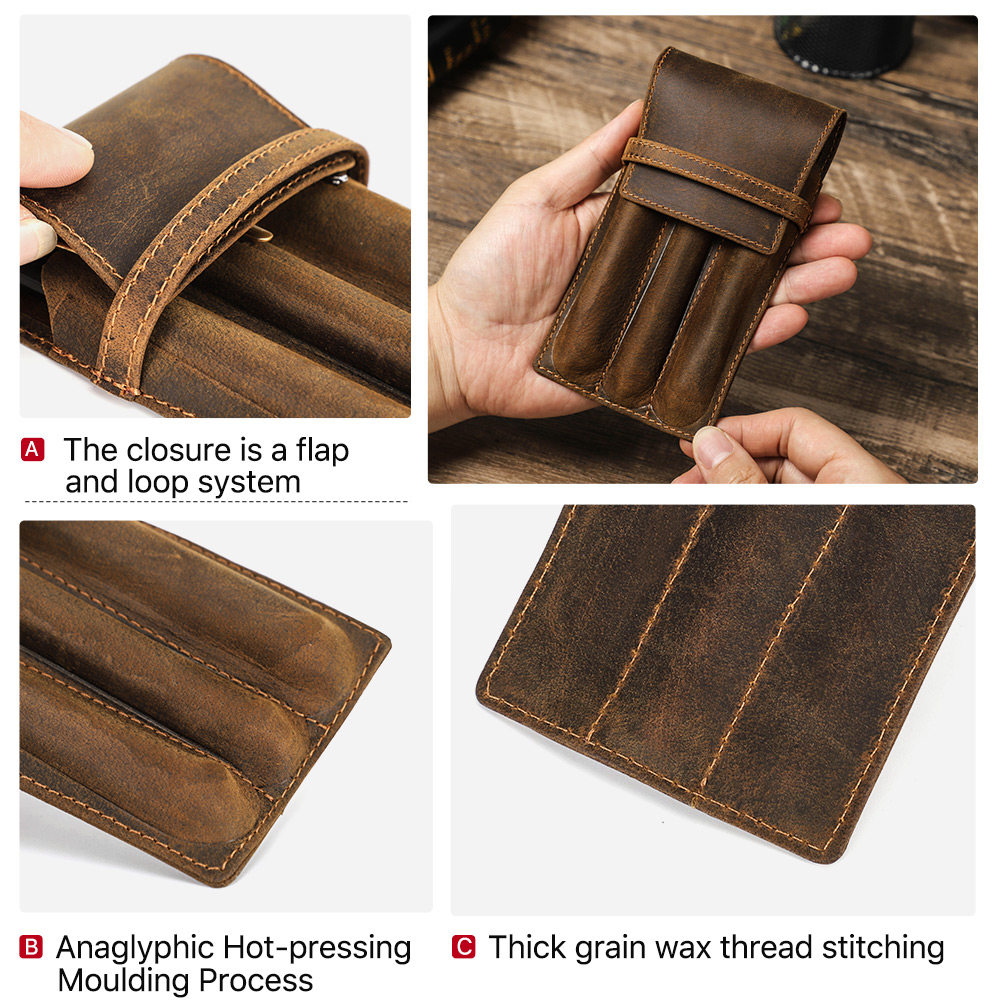 Étui à stylos et crayons en cu - Leather Fountain Pen Case 3 Slots Pouch avis et prix