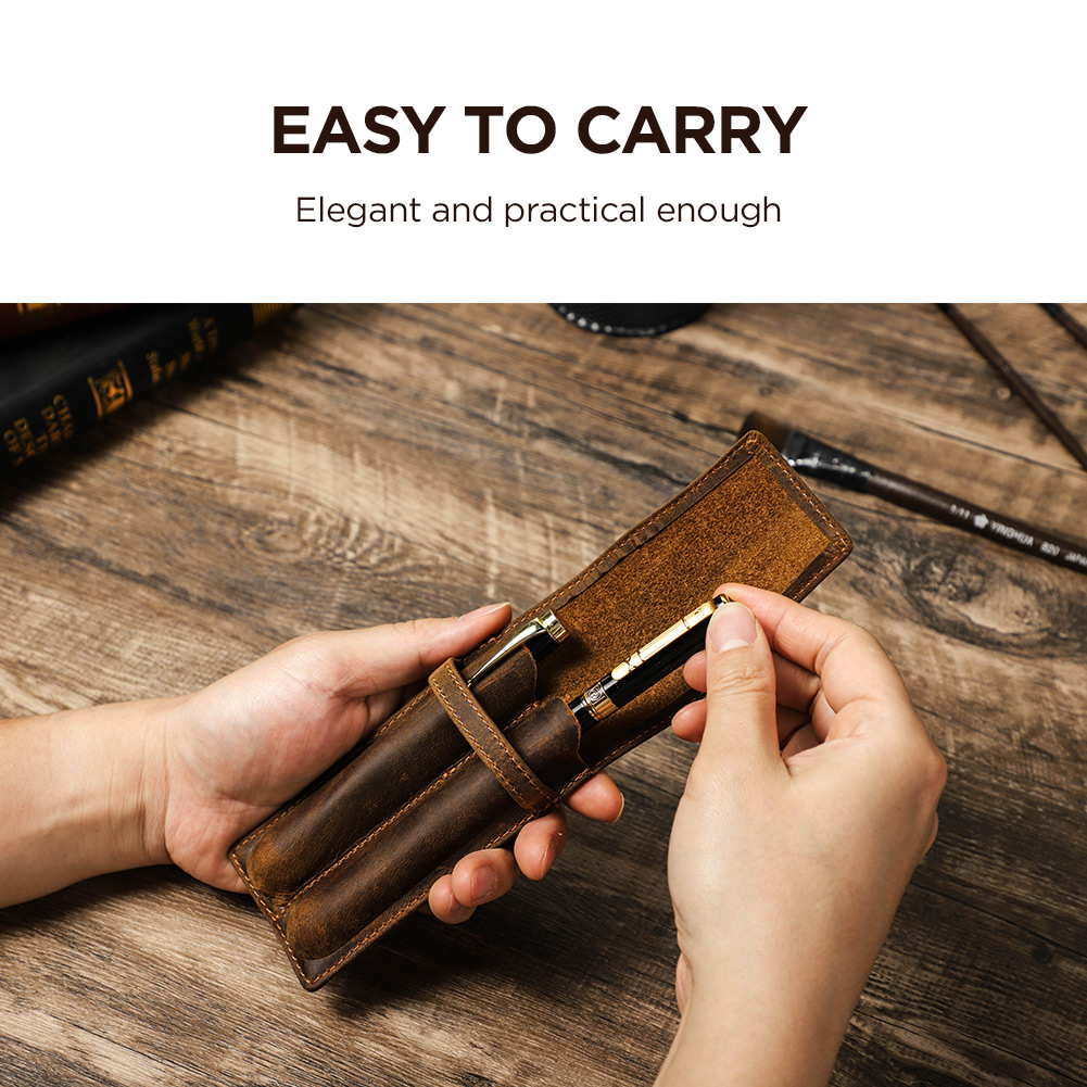 Porte-stylo en cuir de cheval  - Leather Fountain Pen Case 3 Slots Pouch avis et prix