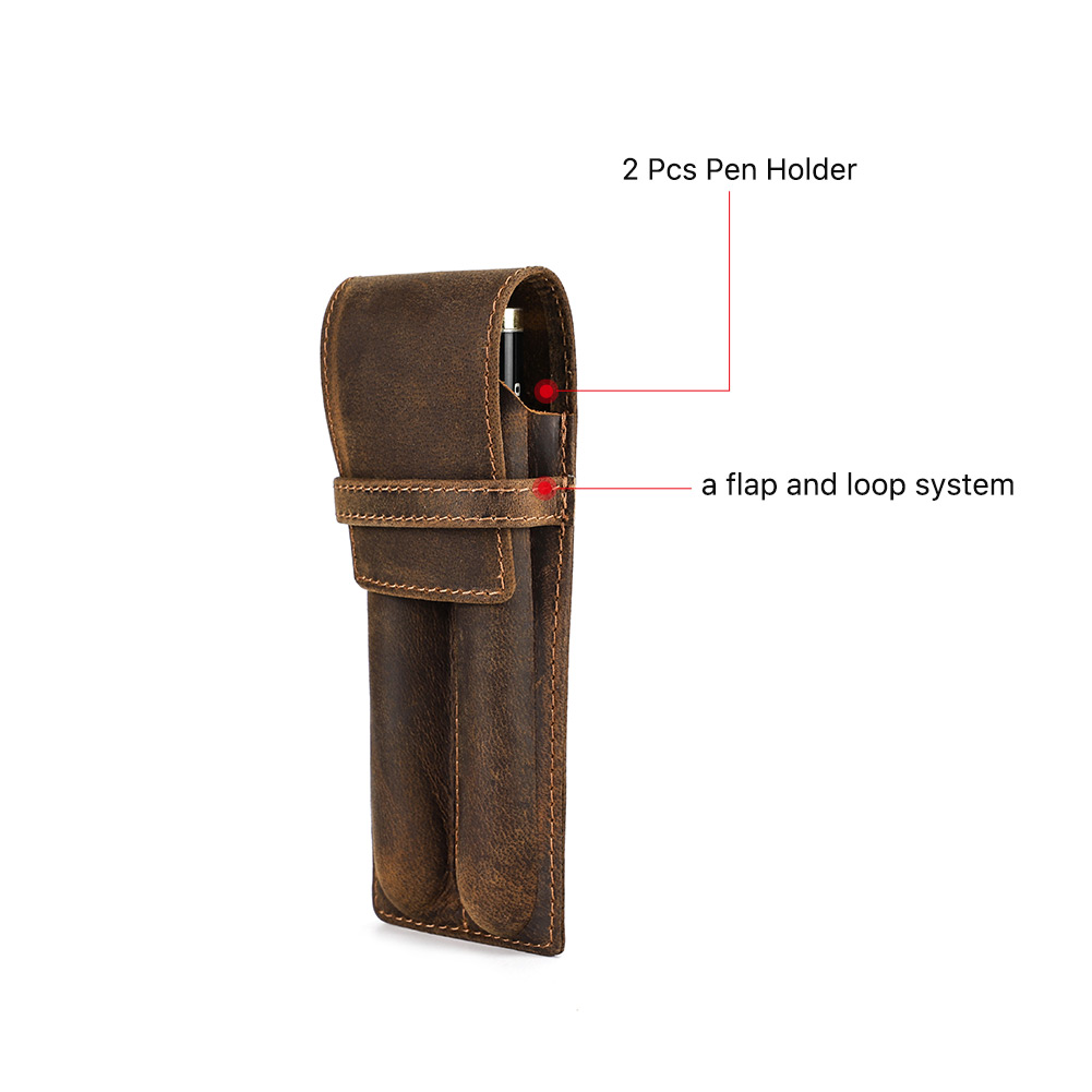 Porte-stylo en cuir de cheval  - Leather Fountain Pen Case 3 Slots Pouch avis et prix